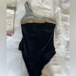 Solid and striped bathing suit